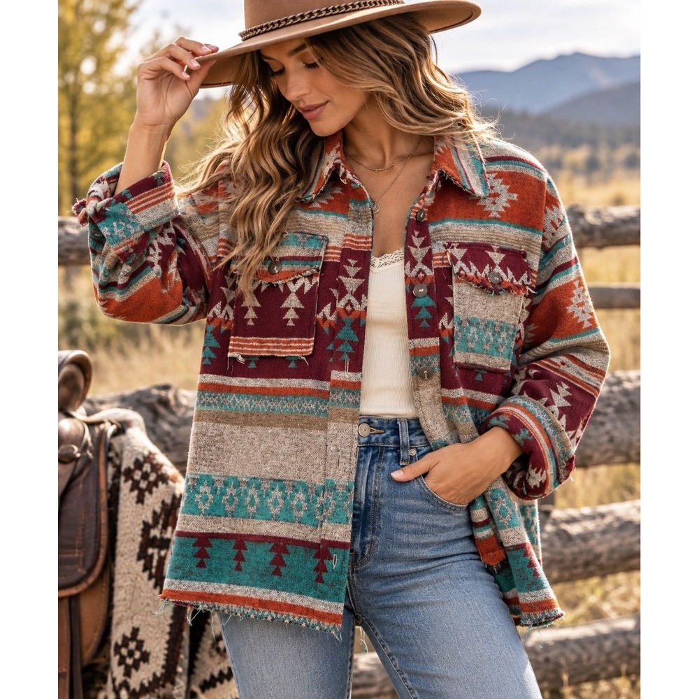 La Miel Aztec Shacket Small Southwestern Western Boho Blanket Jacket Oversized